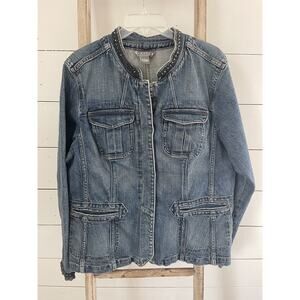 Motto Women’s Vintage Denim Jacket Jean Hook & Eye Closure Decorative Details L